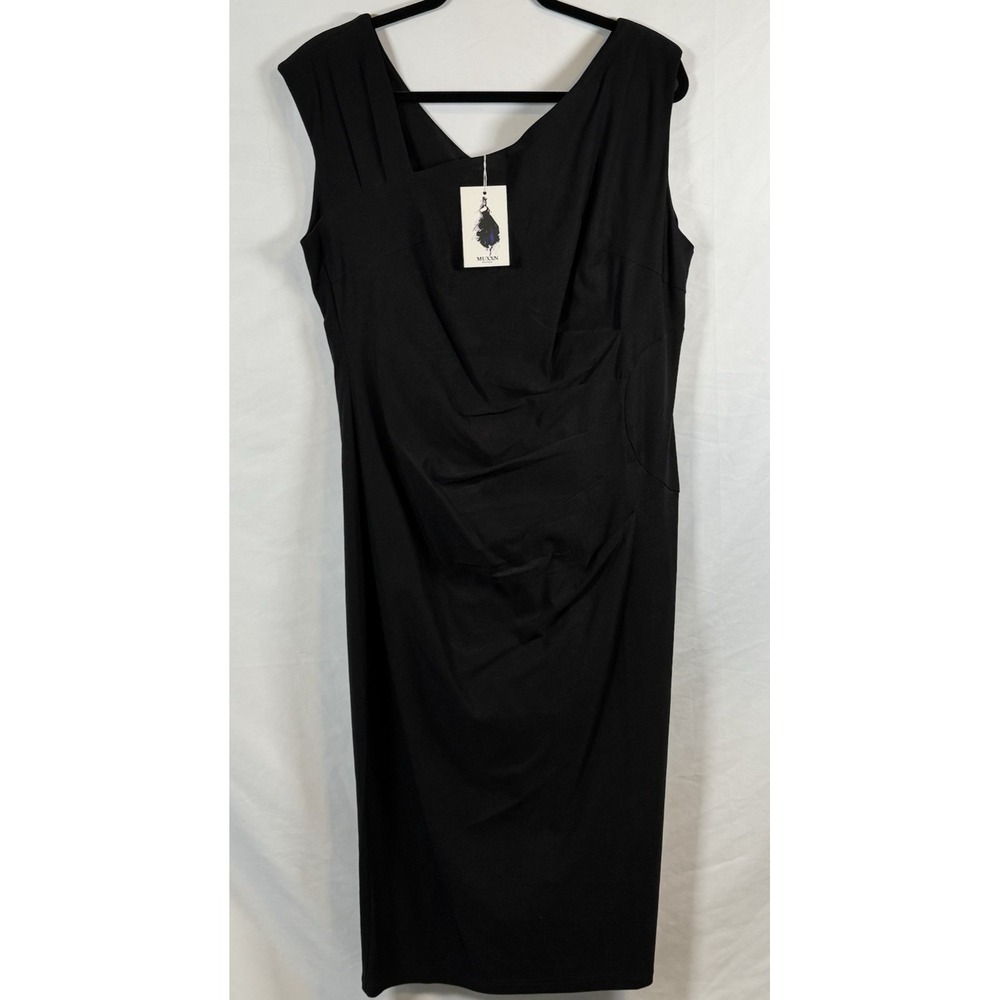MUXXN‎ Black Ruched Bodycon Midi Dress Sleeveless Women's 3X NWT Cocktail Party